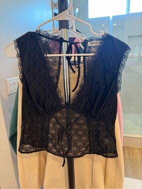 Princess Polly Black Lace Tie-Back Crop Top
